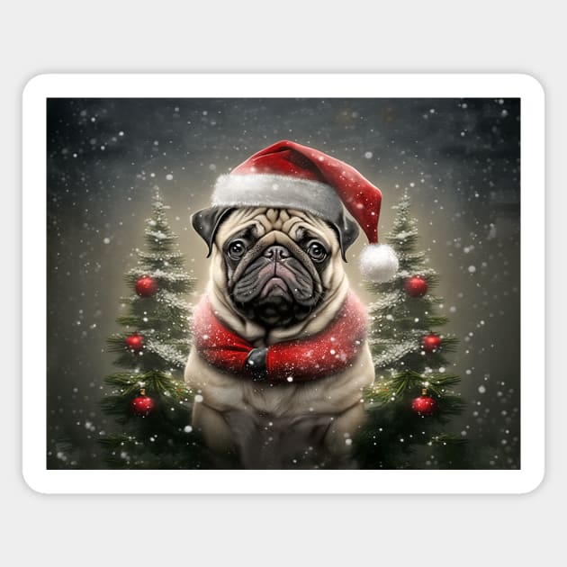 Pug Dog Santa Christmas Card Sticker by candiscamera